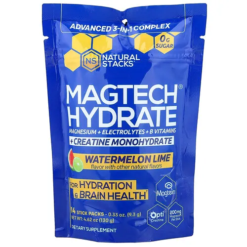 Natural Stacks, MagTech®, Hidratación, Sandía y lima, 14 sobrecitos, 9,3 g (0,33 oz) cada uno