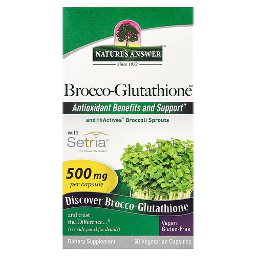 Nature's Answer, Brocco-Glutathione, Suplemento potenciador del glutatión con brotes de brócoli, 500 mg, 60 cápsulas vegetales