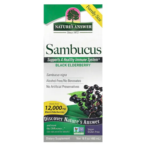 Nature's Answer, Sambucus, Saúco negro, Sin alcohol, 2500 mg, 480 ml (16 oz. líq.)