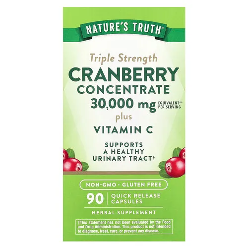 Nature's Truth, Concentrado de arándano rojo de triple concentración más vitamina C, 30.000 mg, 90 cápsulas de liberación rápida (15.000 mg por cápsula)