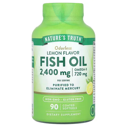Nature's Truth, Aceite de pescado, Limón, 90 cápsulas blandas recubiertas (1200 mg por cápsula blanda)