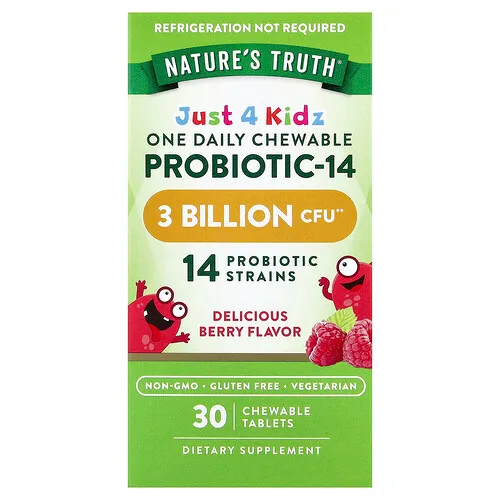 Nature's Truth, Just 4 Kidz, Un probiótico masticable diario 14, Baya deliciosa, 30 comprimidos masticables