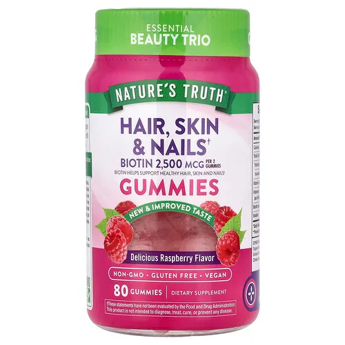 Nature's Truth, Gomitas para el cabello, la piel y las uñas, Frambuesa, 80 gomitas