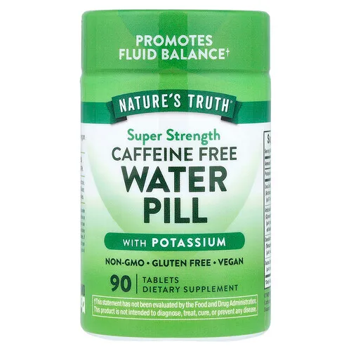 Nature's Truth, Píldoras de agua con potasio, Sin cafeína, 90 comprimidos
