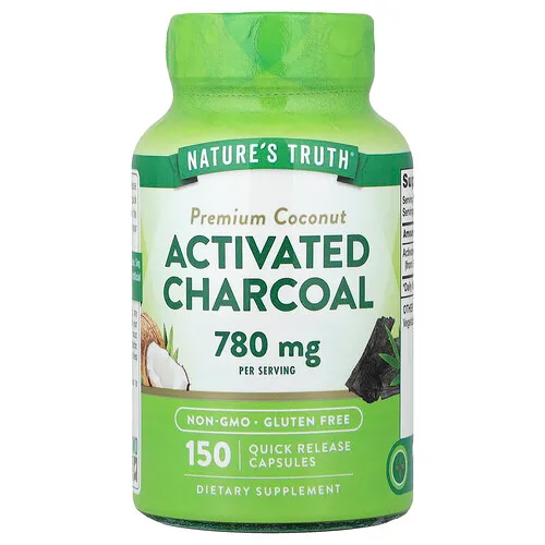 Nature's Truth, Carbón vegetal activado de coco prémium, 150 cápsulas de liberación rápida (260 mg por cápsula)