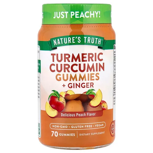 Nature's Truth, Curcumina de cúrcuma más jengibre, Melocotón natural, 70 gomitas veganas