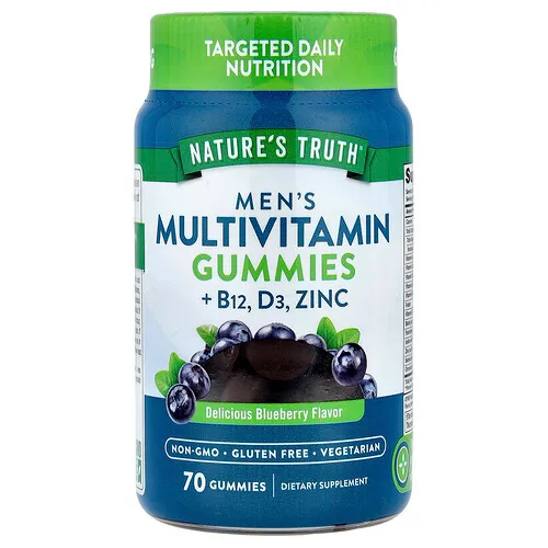 Nature's Truth, Gomitas multivitamínicas para hombres con vitamina B12, vitamina D3 y zinc, Arándano azul delicioso, 70 gomitas