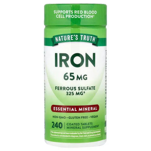 Nature's Truth, Hierro, Sulfato ferroso, 65 mg, 240 comprimidos recubiertos