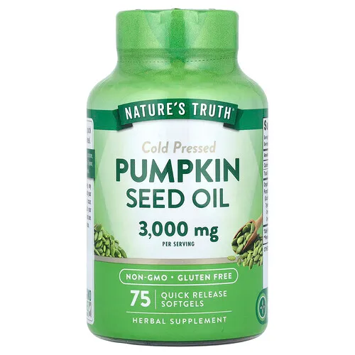 Nature's Truth, Aceite de semilla de calabaza, Prensado en frío, 75 cápsulas blandas de liberación rápida (1000 mg por cápsula blanda)