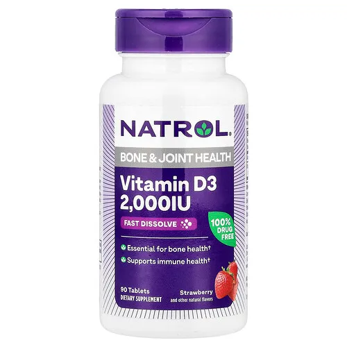 Natrol, Vitamina D3, Fresa, 2000 UI, 90 comprimidos