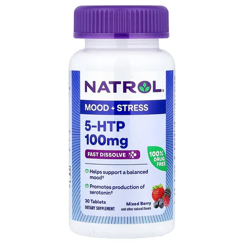 Natrol, 5-HTP, disolución rápida, resistencia extra, sabor de bayas silvestres, 100 mg, 30 tabletas