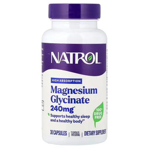 Natrol, Glicinato de magnesio, Alta absorción, 30 cápsulas (120 mg por cápsula)