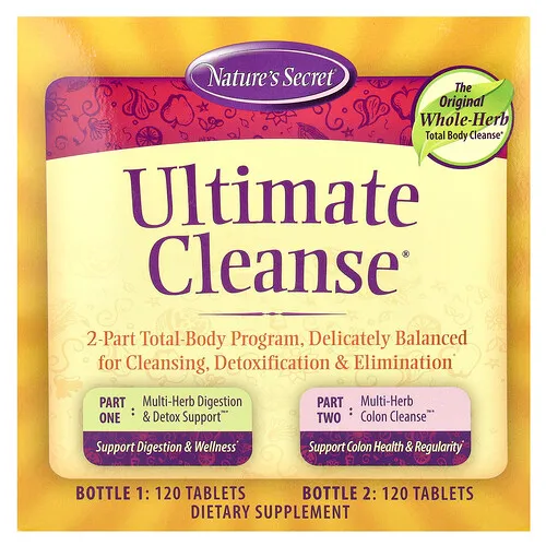Nature's Secret, Ultimate Cleanse, Programa corporal total de 2 partes, 2 frascos, 120 tabletas c/u