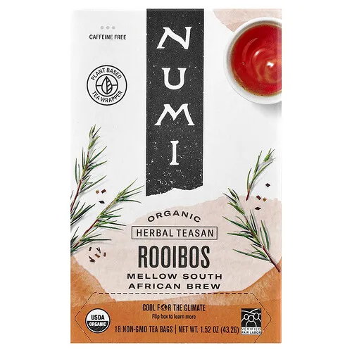 Numi Tea, Teasan de hierbas orgánicas, Rooibos, Sin cafeína, 18 bolsitas de té sin OGM, 43,2 g (1,52 oz)