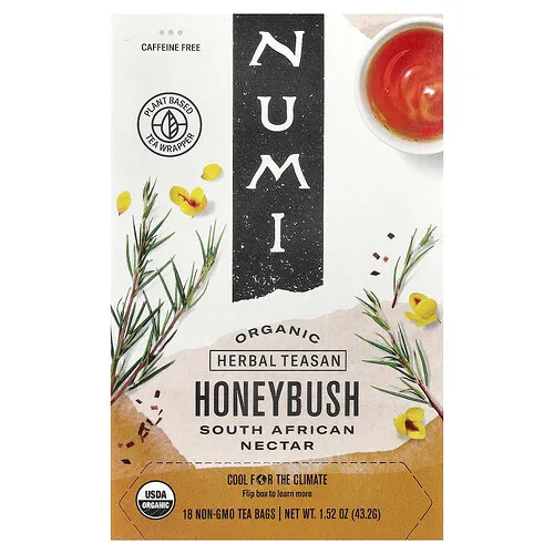 Numi Tea, Teasan de hierbas orgánicas, Arbusto de miel, Sin cafeína, 18 bolsitas de té sin OGM, 43,2 g (1,52 oz)