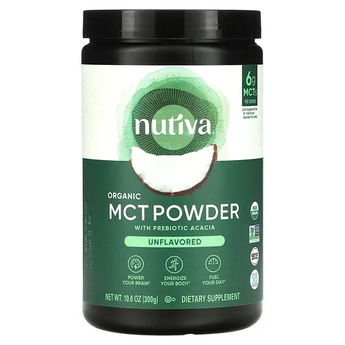 Nutiva, MCT orgánico en polvo, Sin sabor, 300 g (10,6 oz)