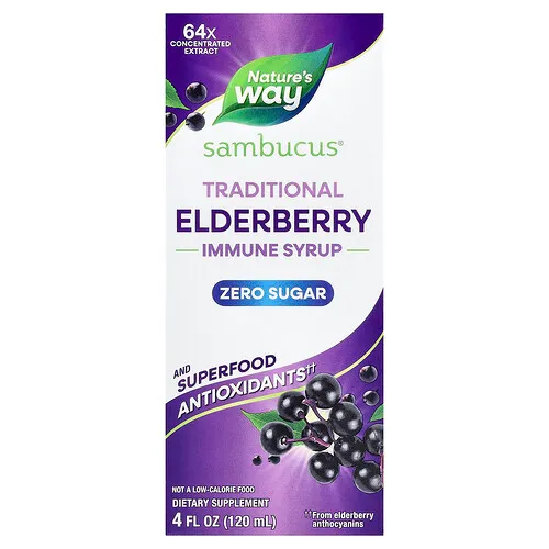 Nature's Way, Sambucus®, Jarabe inmunitario tradicional, Sin azúcar, Saúco, 120 ml (4 oz. líq.)