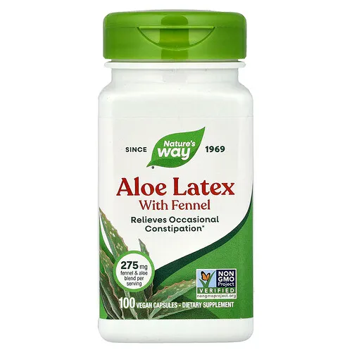 Nature's Way, Látex de aloe con hinojo, 140 mg, 100 cápsulas veganas