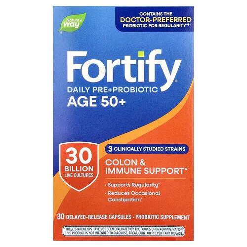 Nature's Way, Fortify®, Suplemento probiótico diario, Para adultos mayores de 50 años, 30.000 millones de UFC, 30 cápsulas de liberación retardada