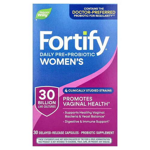 Nature's Way, Fortify®, Suplemento prebiótico diario con probióticos para mujeres, 30.000 millones de UFC, 30 cápsulas de liberación retardada