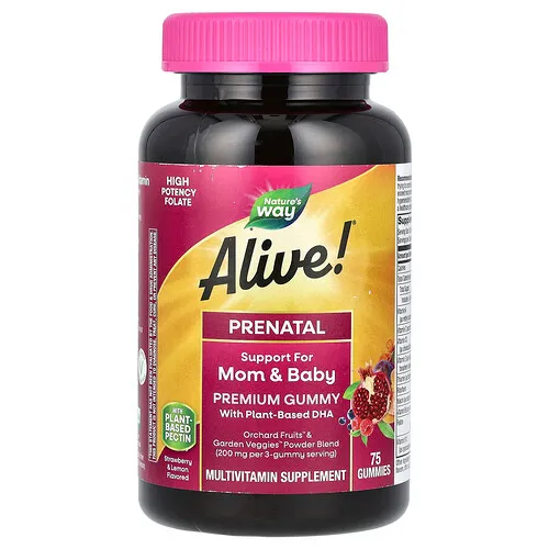 Nature's Way, Alive! Daily Support Premium Prenatal, Fresa y limón, 75 gomitas