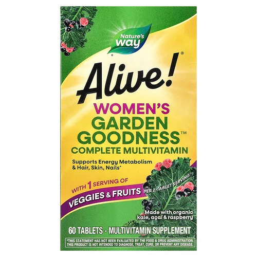Nature's Way, Suplemento multivitamínico completo para mujeres Garden Goodness™, Alive!®, 60 comprimidos