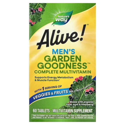 Nature's Way, Alive!® Garden Goodness™, Suplemento multivitamínico completo para hombres, 60 comprimidos