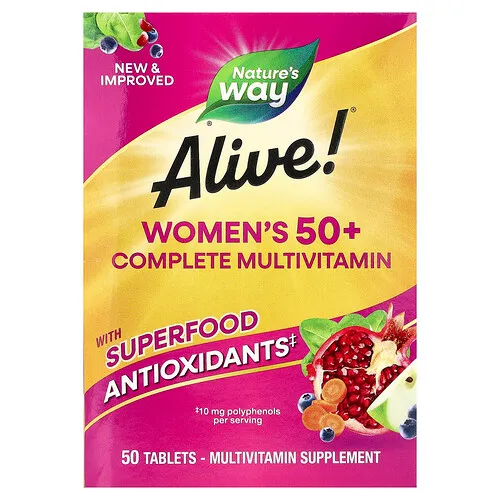 Nature's Way, Suplemento multivitamínico completo para mujeres mayores de 50 años Alive!®, 50 comprimidos