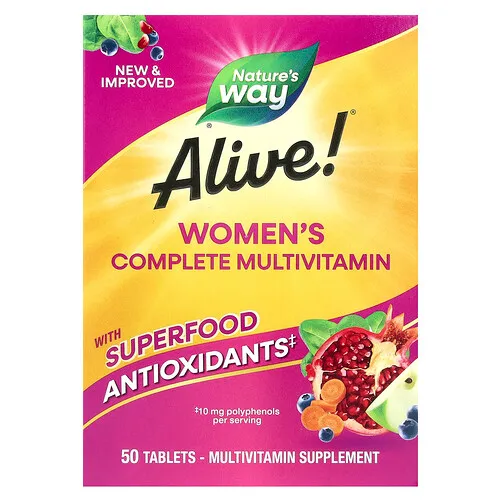 Nature's Way, Alive!®, Suplemento multivitamínico completo para mujeres, 50 comprimidos