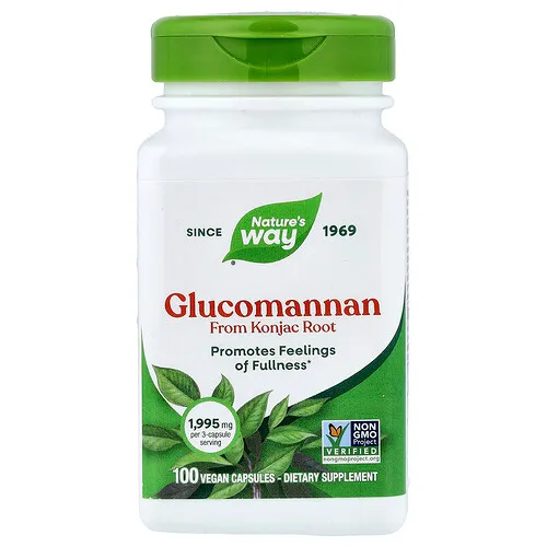 Nature's Way, Glucomanano proveniente de la raíz de konjac, 100 cápsulas veganas (665 mg por cápsula)