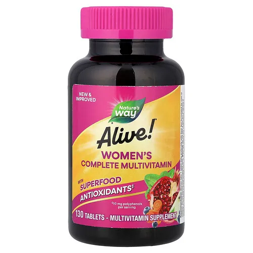 Nature's Way, Suplemento multivitamínico completo para mujeres Alive!®, 130 comprimidos