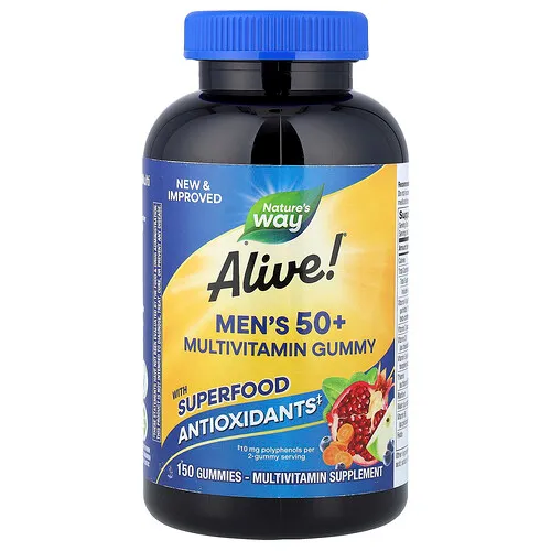 Nature's Way, Alive!®, Gomitas multivitamínicas para hombres de 50 años en adelante, Frutas, 150 gomitas