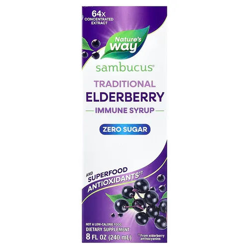 Nature's Way, Sambucus®, Jarabe inmunitario tradicional, Sin azúcar, Saúco, 240 ml (8 oz. líq.)