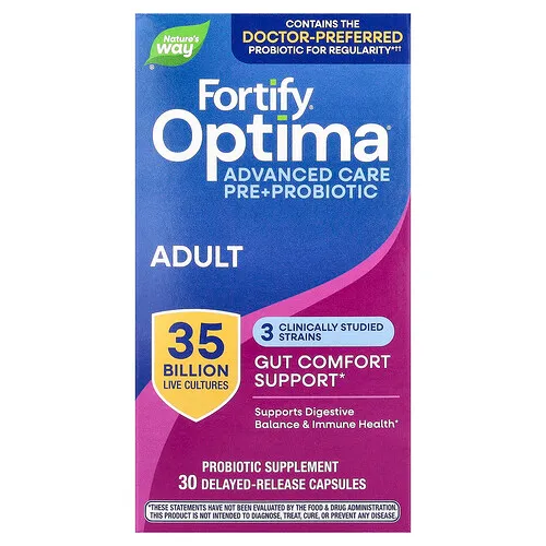 Nature's Way, Fortify®, Suplemento prebiótico y probiótico de cuidado avanzado Optima®, Adultos, 30 cápsulas de liberación retardada