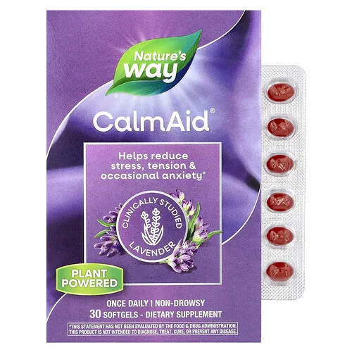 Nature's Way, CalmAid, Lavanda clínicamente estudiada, 80 mg, 30 cápsulas blandas