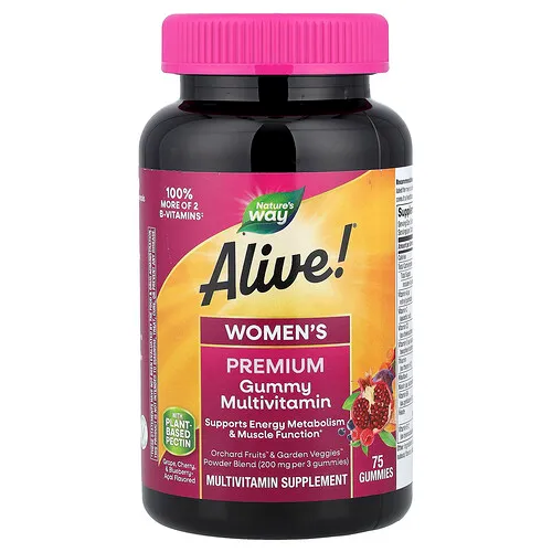Nature's Way, Alive!, Gomitas multivitamínicas prémium para mujeres, Asaí, uva, cereza y arándano azul, 75 gomitas