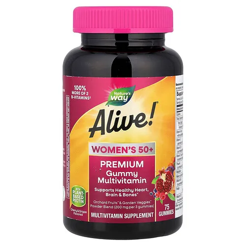 Nature's Way, Alive!®, Suplemento multivitamínico prémium en gomitas para mujeres mayores de 50 años, Cereza y uva, 75 gomitas