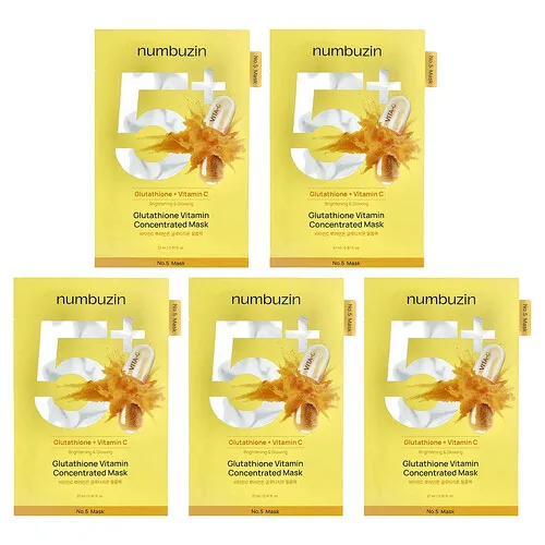 Numbuzin, Mascarilla de belleza concentrada con glutatión y vitaminas N.º 5, 5 láminas, 27 ml (0,91 oz. líq.) cada una