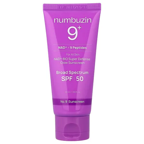 Numbuzin, Protector solar iluminador con superdefensas biológicas NAD+ n.º 9, Para todo tipo de piel, FPS 50, 50 ml (1,69 oz. líq.)