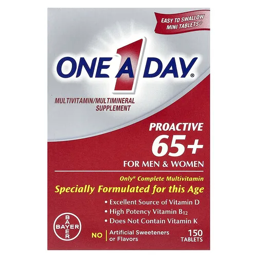 One-A-Day, Refuerzo proactivo para hombres y mujeres de más de 65 años, Suplemento multivitamínico y multimineral, 150 comprimidos