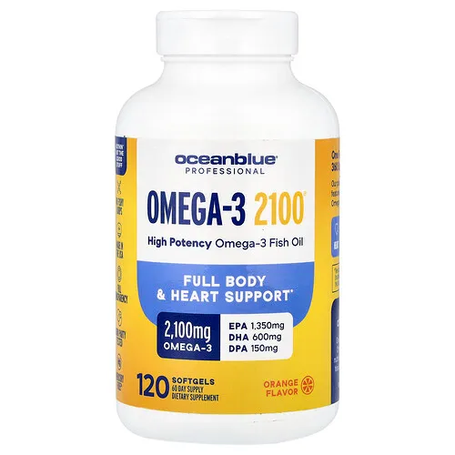 OceanBlue, Profesional, Omega-3 2100®, Alta potencia, Naranja, 120 cápsulas blandas (1050 mg por cápsula blanda)