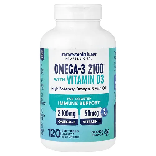 OceanBlue, Professional, Omega-3 2100® con vitamina D, Naranja, 120 cápsulas blandas