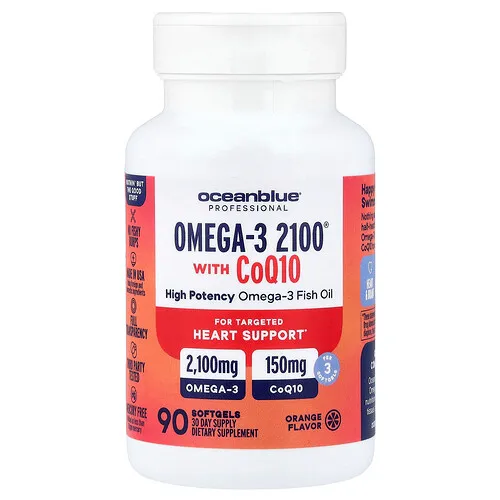 OceanBlue, Suplemento profesional, Omega-3 2100® con CoQ10, Naranja, 90 cápsulas blandas