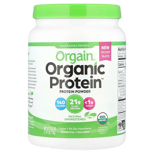 Orgain, Proteína orgánica en polvo de origen vegetal, Producto natural sin endulzantes, 720 g (1,59 lb)