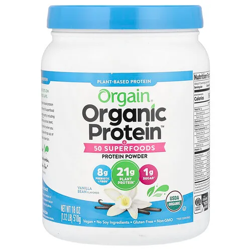 Orgain, Organic Protein™ en polvo más 50 superalimentos, De origen vegetal, Vaina de vainilla, 510 g (1,12 lb)
