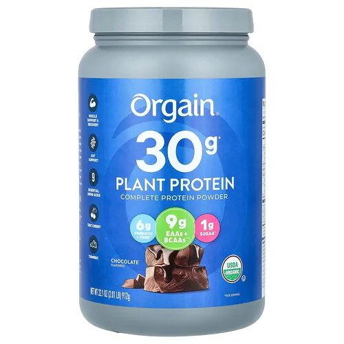 Orgain, Proteína vegetal, Proteína completa en polvo, Chocolate, 912 g (2,01 lb)