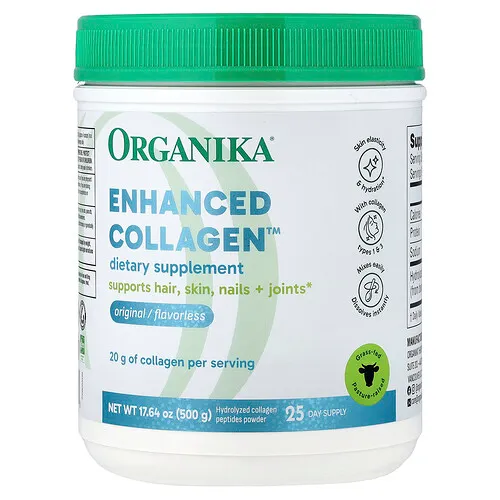 Organika, Enhanced Collagen™, Péptidos de colágeno hidrolizado en polvo, Original sin sabor, 500 g (17,64 oz)