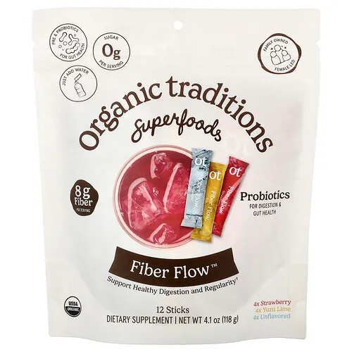 Organic Traditions, Fiber Flow™, Paquete surtido, 12 sobrecitos, 118 g (4,1 oz)