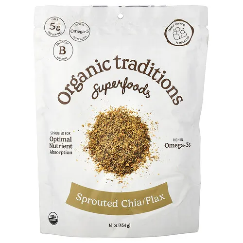 Organic Traditions, Superfoods, Chía y linaza germinadas, 454 g (16 oz)