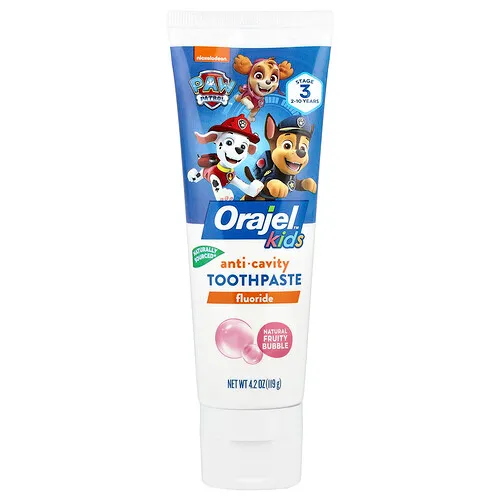 Orajel, Kids, Pasta dental con fluoruro anticaries Paw Patrol™ para niños, De 2 a 10 años, Burbujas frutales naturales, 119 g (4,2 oz)
